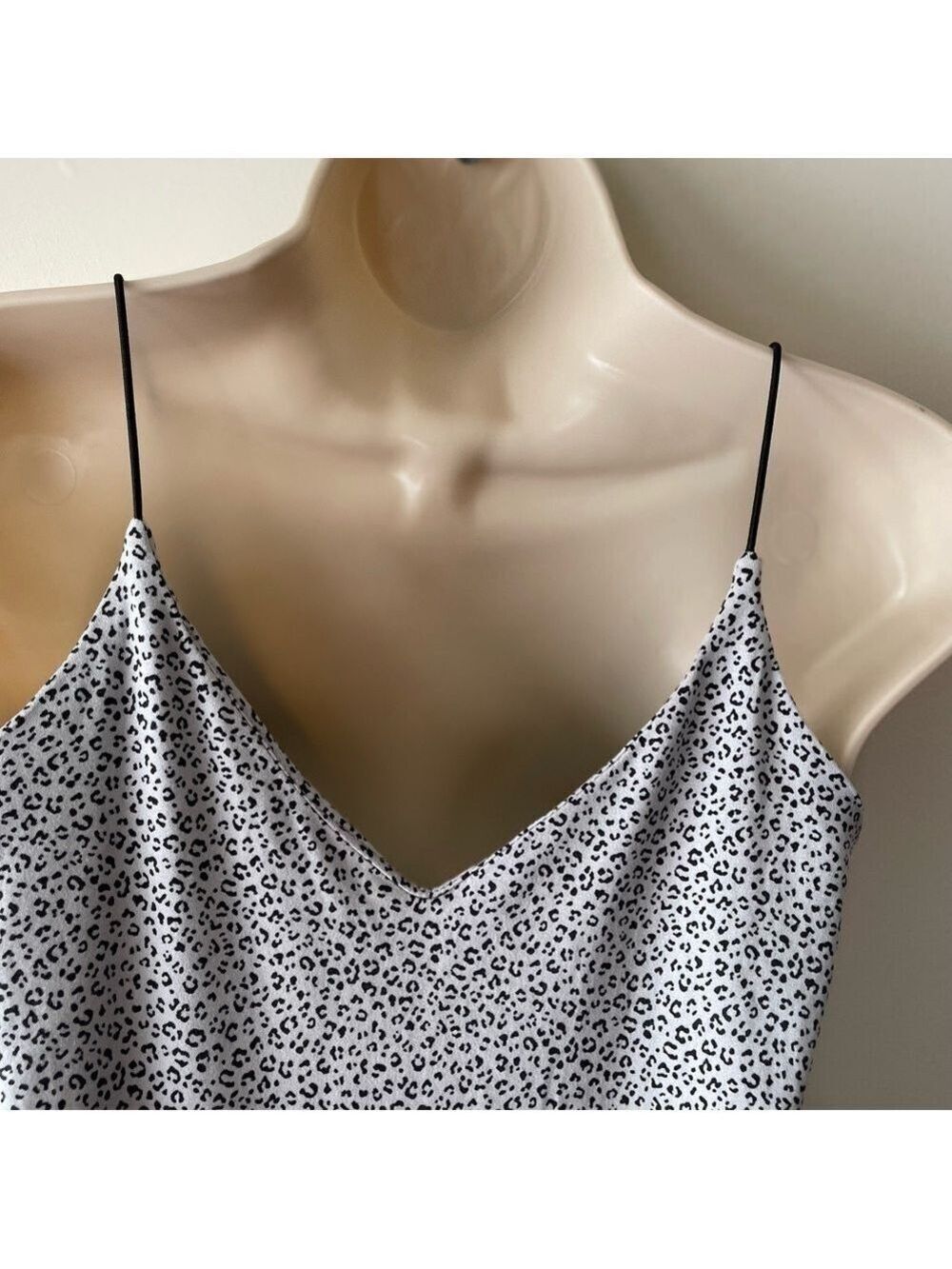 Gaze Gray Black Leopard Print Bodysuit Spaghetti Strap Stretch Fitted Small - Picture 11 of 15